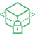 Icon of a padlock and lines surrounding a cube