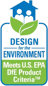 EPA Design for the Environment logo with an illustration of two people, a house and two green leaves