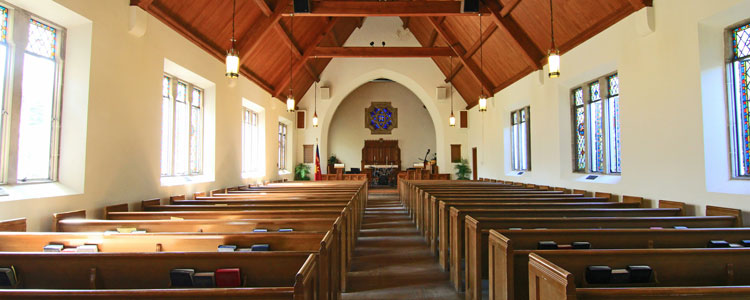 interior of a church with rows of pews